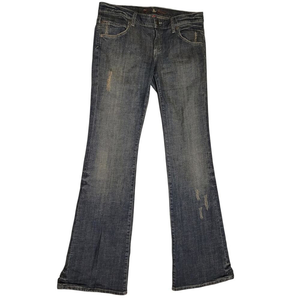 Miss Bison Womens Low-Rise Distressed Flare Denim Jeans Size 27 Measures 29Wx34L